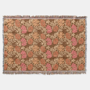 William Morris Chrysanthemums, Brown and Rust Throw Blanket