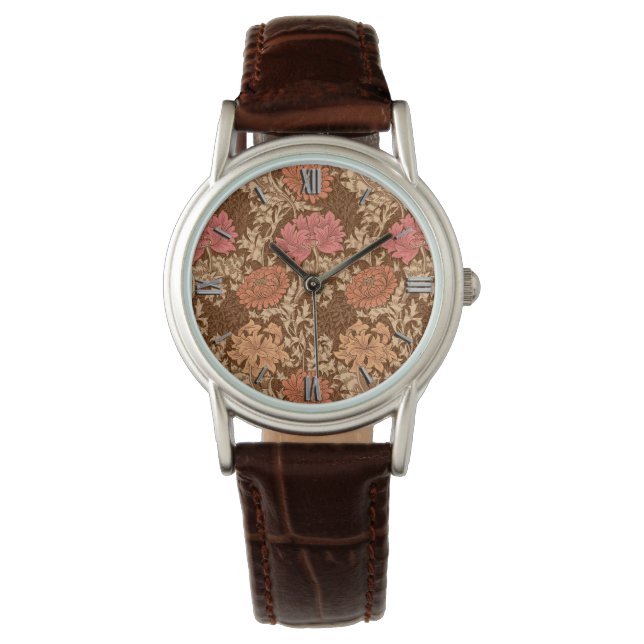 William Morris Chrysanthemums, Brown and Rust Watch (Front)