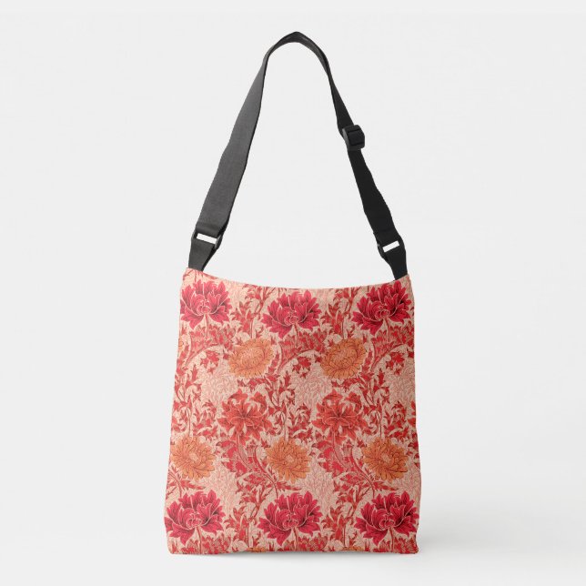 William Morris Chrysanthemums, Coral Orange Crossbody Bag (Front)