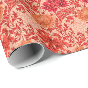 William Morris Chrysanthemums, Coral Orange Wrapping Paper