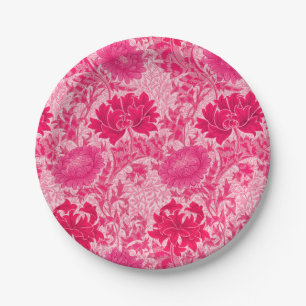 William Morris Chrysanthemums, Fuchsia Pink Paper Plate