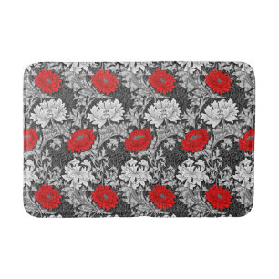 William Morris Chrysanthemums, Grey and Red Bath Mat