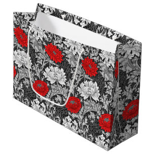 William Morris Chrysanthemums, Grey and Red Large Gift Bag