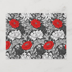 William Morris Chrysanthemums, Grey and Red Postcard
