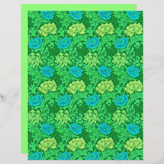 William Morris Chrysanthemums, Lime Green & Aqua (Front/Back)