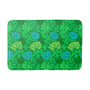 William Morris Chrysanthemums, Lime Green & Aqua Bath Mat