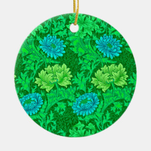William Morris Chrysanthemums, Lime Green & Aqua C Ceramic Ornament