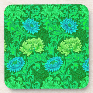 William Morris Chrysanthemums, Lime Green & Aqua Coaster