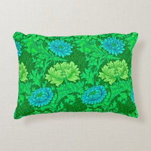 William Morris Chrysanthemums, Lime Green & Aqua Decorative Cushion