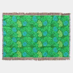 William Morris Chrysanthemums, Lime Green & Aqua Throw Blanket