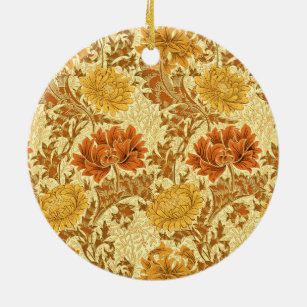 William Morris Chrysanthemums, Mustard Gold  Ceramic Ornament