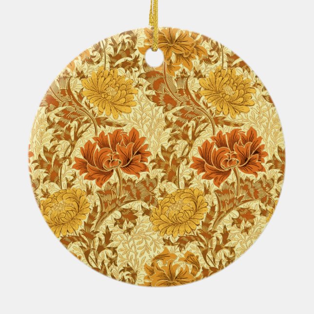 William Morris Chrysanthemums, Mustard Gold  Ceramic Ornament (Back)