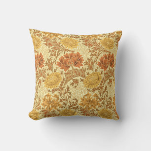 William Morris Chrysanthemums, Mustard Gold Outdoor Cushion