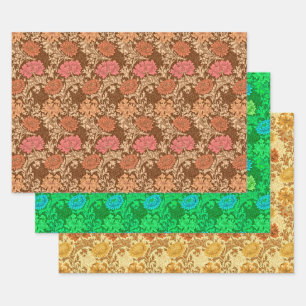 William Morris Chrysanthemums, Rust, Green & Gold  Wrapping Paper Sheet