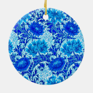 William Morris Chrysanthemums Shades of Denim Blue Ceramic Ornament