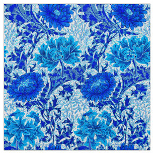 William Morris Chrysanthemums Shades of Denim Blue Fabric