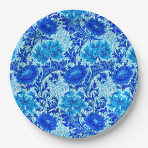 William Morris Chrysanthemums Shades of Denim Blue Paper Plate