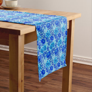William Morris Chrysanthemums Shades of Denim Blue Short Table Runner