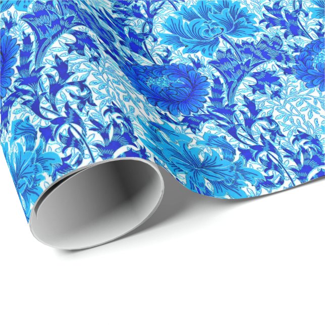 William Morris Chrysanthemums Shades of Denim Blue Wrapping Paper (Roll Corner)