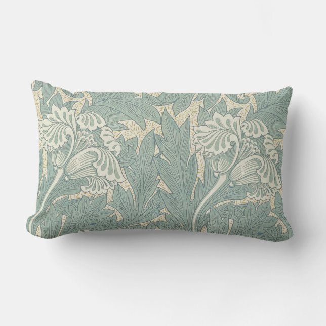 William Morris Classic Tulip Blue Floral Lumbar Cushion (Front)