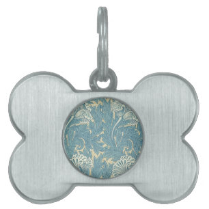 William Morris Classic Tulip Blue Floral Pet Name Tag