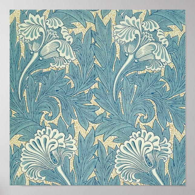 William Morris Classic Tulip Blue Floral Poster (Front)