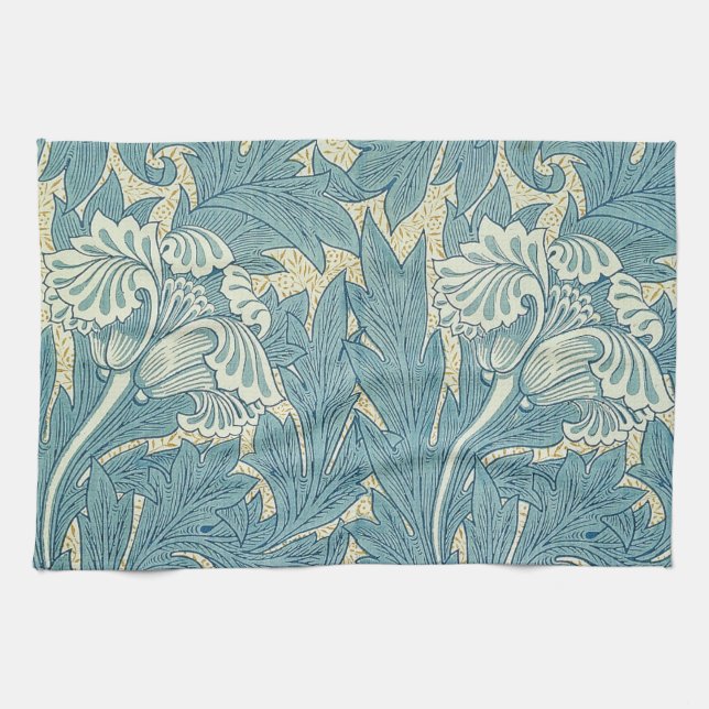 William Morris Classic Tulip Blue Floral Tea Towel (Horizontal)