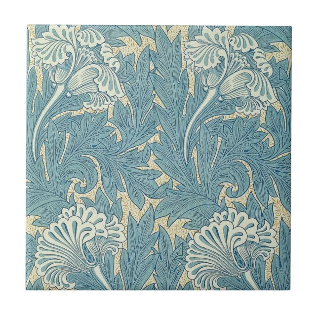 William Morris Classic Tulip Blue Floral Tile (Front)