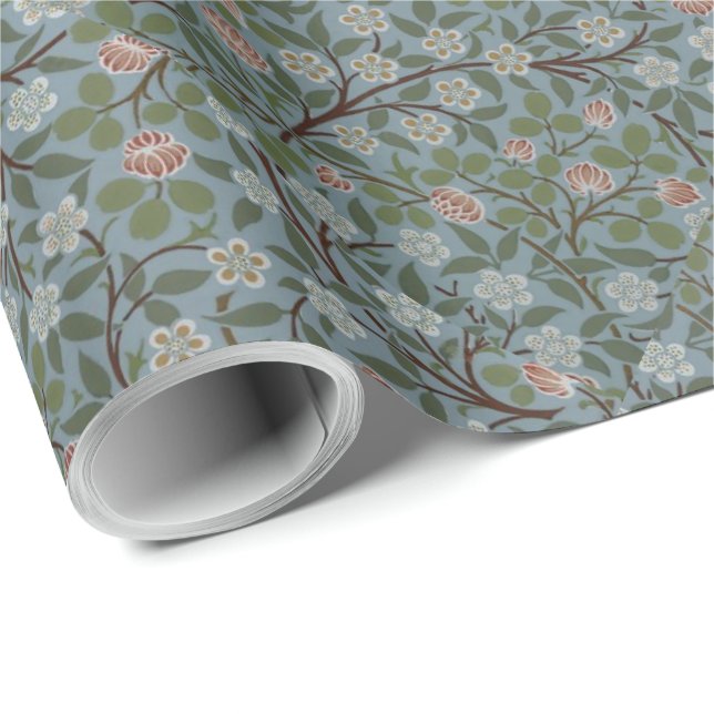 William Morris Clover Floral Flowers Green Pink  Wrapping Paper (Roll Corner)