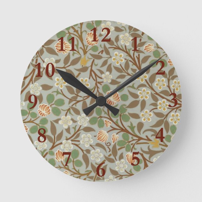 William Morris Clover Flower Art Pattern Round Clock (Front)