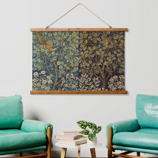 William Morris Cock Pheasant Woodland Bird Tree Hanging Tapestry (Living Room)