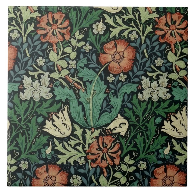 William Morris Compton Floral Art Nouveau Pattern Ceramic Tile (Front)