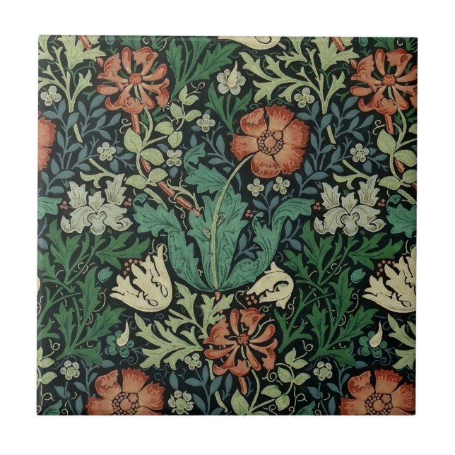 William Morris Compton Floral Art Nouveau Pattern Ceramic Tile (Front)