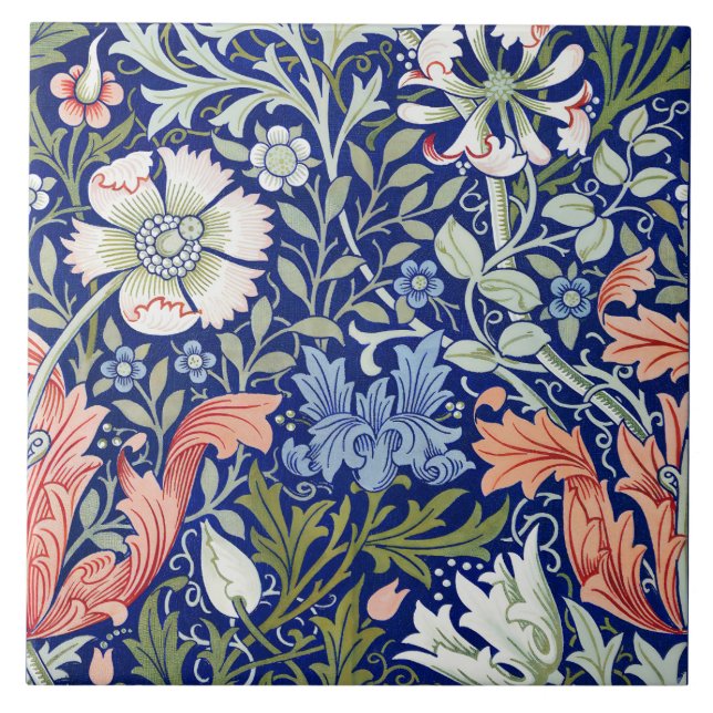 William Morris Compton Floral Art Nouveau Pattern Ceramic Tile (Front)