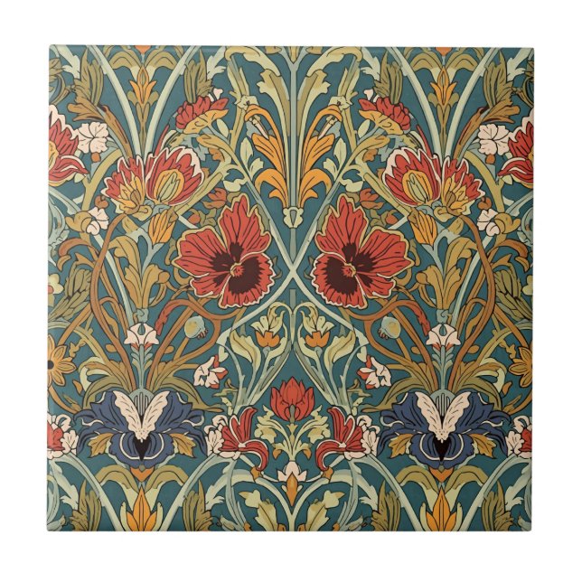 William Morris Compton Floral Art Nouveau Pattern Ceramic Tile (Front)