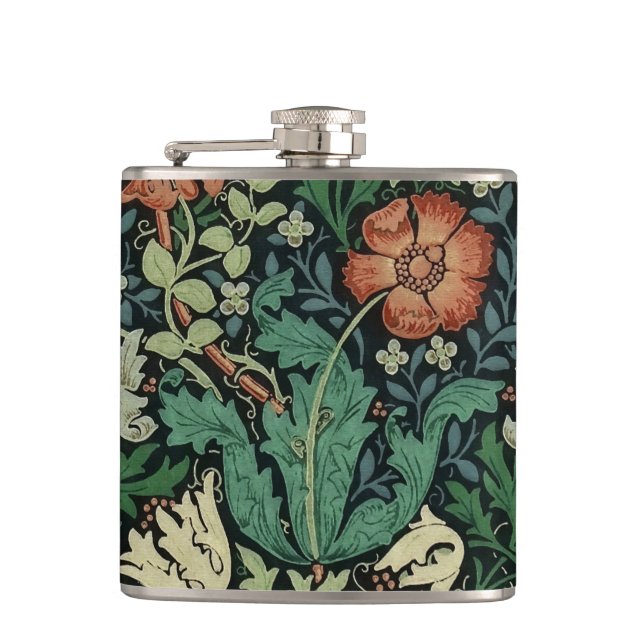 William Morris Compton Floral Art Nouveau Pattern Hip Flask (Front)