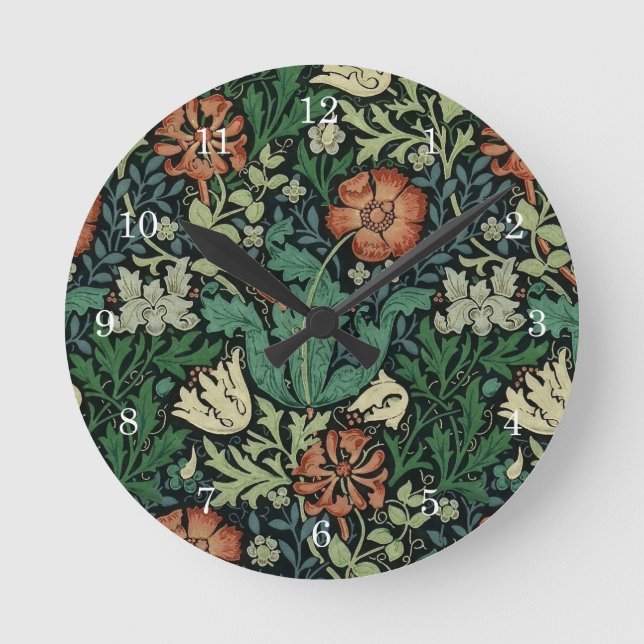 William Morris Compton Floral Art Nouveau Pattern Round Clock (Front)
