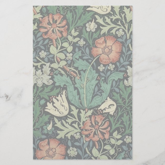 William Morris Compton Floral Art Nouveau Pattern Stationery (Front)