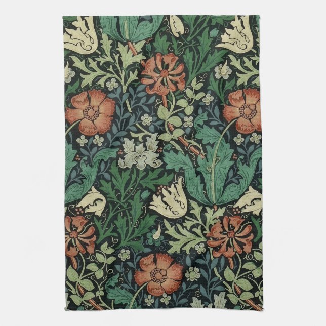 William Morris Compton Floral Art Nouveau Pattern Tea Towel (Vertical)