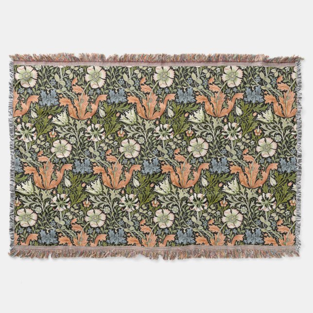 William Morris Compton Floral Art Nouveau Pattern Throw Blanket (Front)