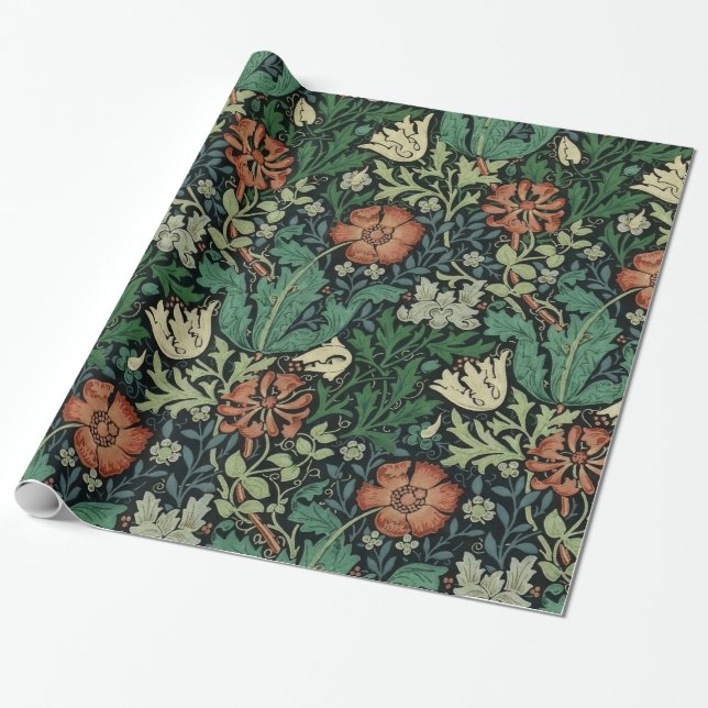 William Morris Compton Floral Art Nouveau Pattern Wrapping Paper (Unrolled)