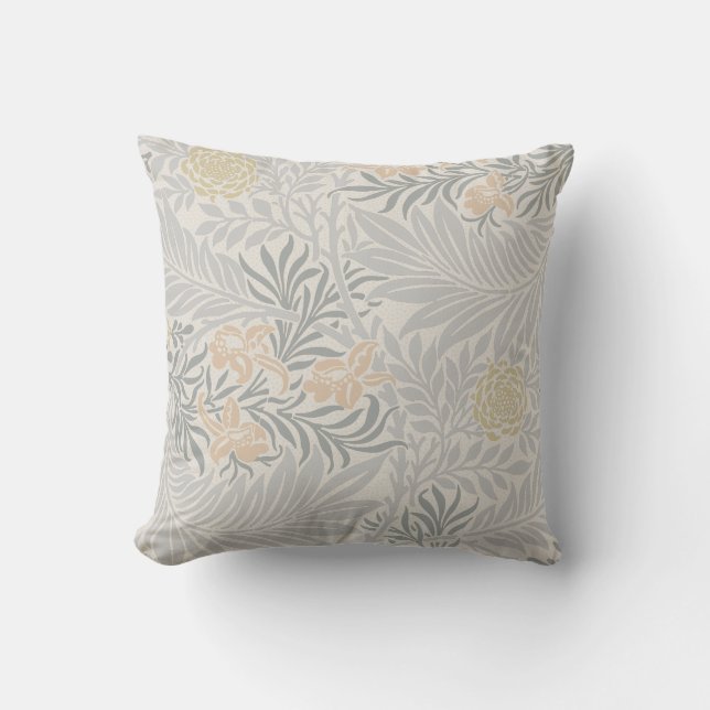 William Morris Coral & Sage Larkspur Pattern Cushion (Front)
