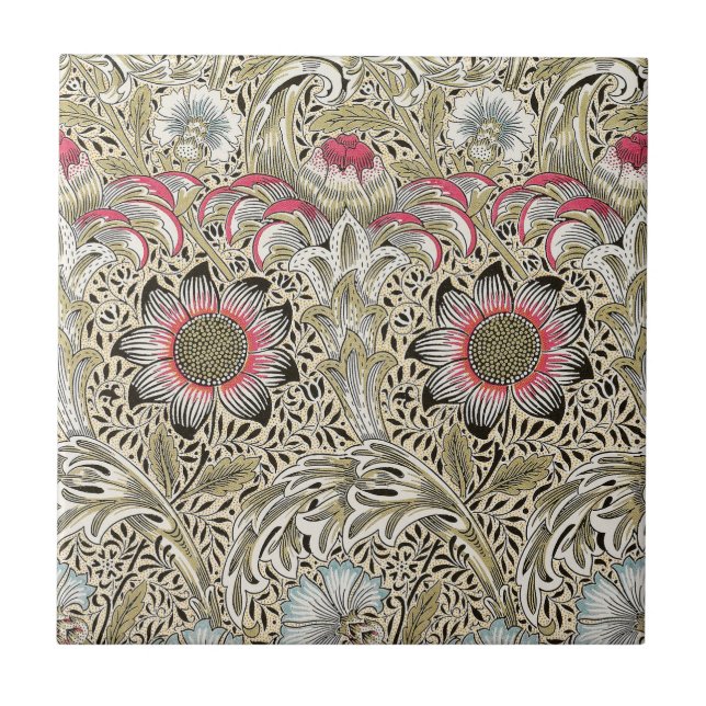 William Morris Corncockle Botanical Vine Floral Ceramic Tile (Front)