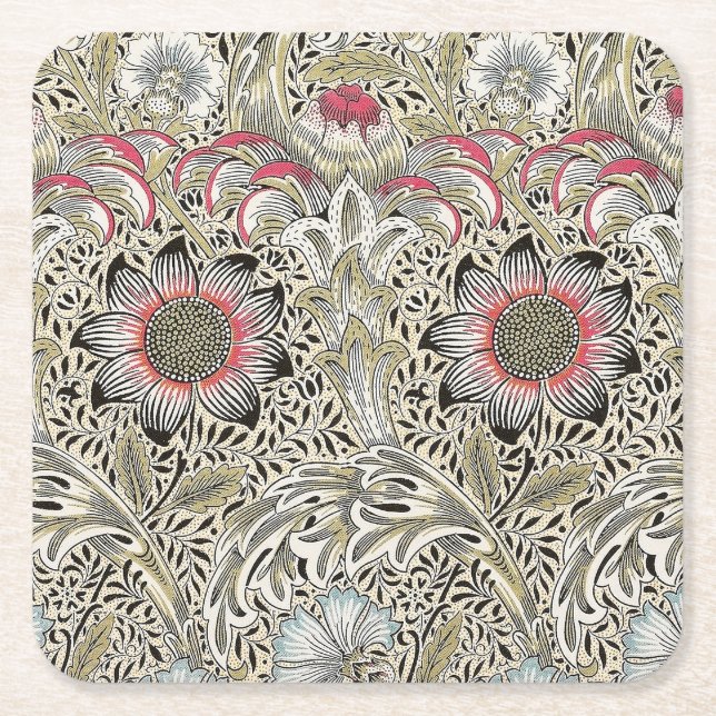 William Morris Corncockle wallpaper floral  Square Paper Coaster (Front)