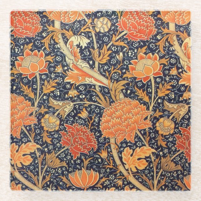 William Morris Cray Floral Art Nouveau Pattern Glass Coaster (Front)