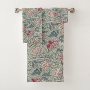 William Morris Cray Vintage Floral Pink Green Bath Towel Set