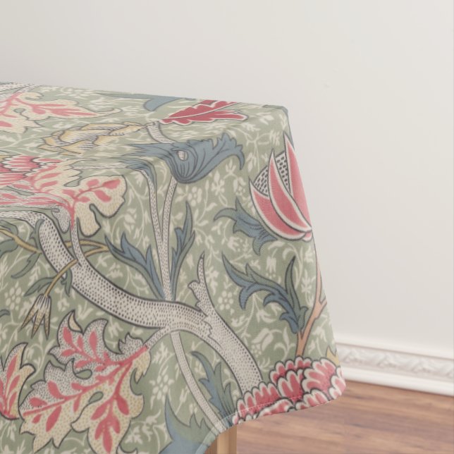 William Morris Cray Vintage Floral Pink Green Tablecloth (In Situ)