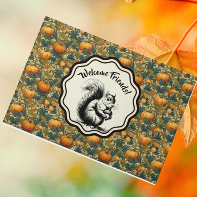 William Morris Customised Pumpkins and Squirrel Doormat (Personalize this doormat!)
