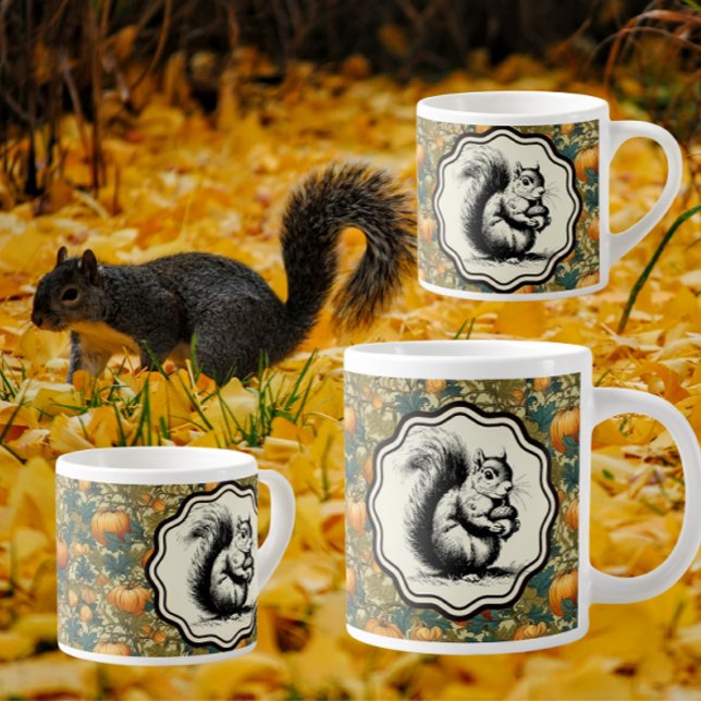 William Morris Customised Pumpkins and Squirrel Large Coffee Mug (Warm, cozy and cute! )