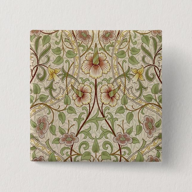 William Morris Daffodil Classic Flower Wallpaper 15 Cm Square Badge (Front)